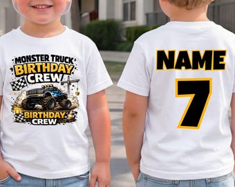 Personalized Monster Truck Birthday Crew Shirt, Custom Name Age Racing Tee