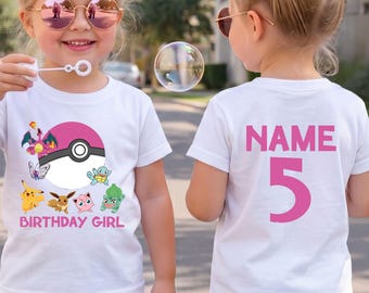 Personalized Anime Birthday Girl Shirt, Custom Name Age Tee, Kids Party Outfit