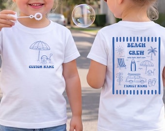 T-shirt pour tout-petit avec nom personnalisé Beach Crew – Vacances d'été en famille