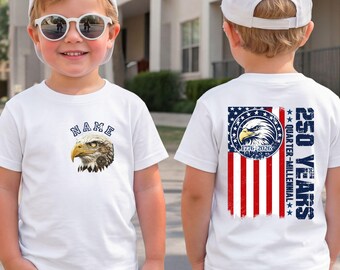 Custom USA 250th Anniversary Youth Shirt Patriotic American Eagle Quarter Millennial Kids Tee