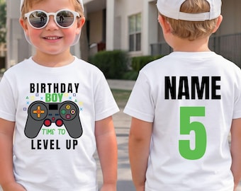 Custom Name Birthday Boy Shirt Personalized Gamer Video Game Theme Tee Youth Kids