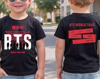 BTS World Tour 2026 Kids Shirt, Front Back Kpop Concert Tee, OT7 ARMY Gift