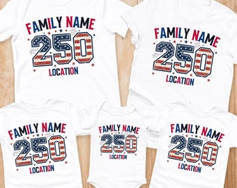 T-shirt personnalisé nom de famille et lieu du 4 juillet T-shirt de célébration personnalisé
