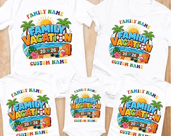 T-shirt personnalisé pour les vacances en famille 2026 T-shirt assorti pour voyage en famille, nom personnalisé, cadeau