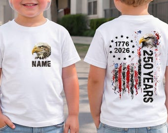 Chemise aigle personnalisée pour jeunes 1776, 2026, t-shirt patriotique pour enfants du jour de l'indépendance
