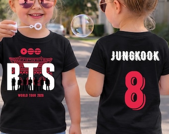 Personalized BTS Kids Shirt, Custom Name Number Back, World Tour 2026 Kpop Concert Gift