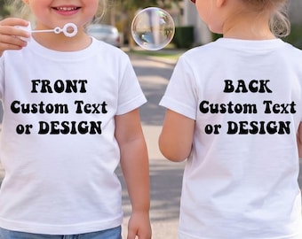 Custom Front Back Youth Shirt Personalized Text Design Kids Tee Choose Font Color Upload Image