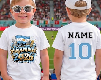 Maillot de football personnalisé Argentine 2026 pour enfants - T-shirt de football personnalisé avec nom et numéro