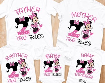 Personalized Minnie Mouse Birthday Family Shirts, Two Dles Theme Party Apparel