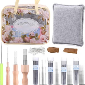 148 PCS Needle Felting Kit, Needle Felting Needles Wooden Handle Wood Holder, DIY Tool for Wool Roving Felt Punch Craft Falter Starters