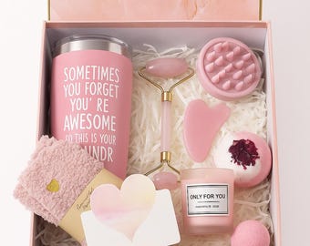 Luxury Pink Self Care Gift Box – Spa Set with Tumbler & Candle