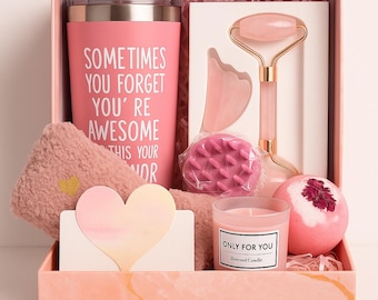 Pink Spa Geschenkbox – Becher mit Rosenquarz-Roller & Duftkerze