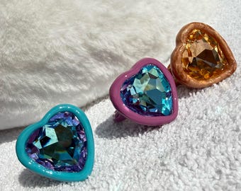 Coeur Sacré Herz Ring, Statement Edelstein Ring, skulpturaler handgemachter Schmuck, mutiger klobiger Ring, Pastell Luxus Schmuck