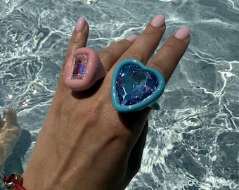 Handmade Heart Gemstone Ring – Sculptural Statement Jewelry
