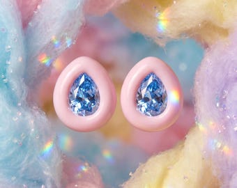 Bon-Bon Statement Stud Earrings, Pastel Crystal Earrings, Handmade Luxury Studs, Cute Gift for Her, Colorful Designer Jewelry
