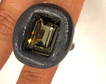 Handmade Statement Ring | Faceted Crystal Cocktail Ring | Artisan Jewelry (Custom Size)