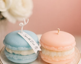 Handgemachte Macaron-Kerze - Bio-Sojawachs, pastelliges Gastgeschenk