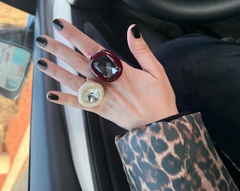 Skulptueller Statement Ring, Schwarzer Éclat Ring, Handgemachter Luxus Schmuck, Einzigartiger Designer Ring