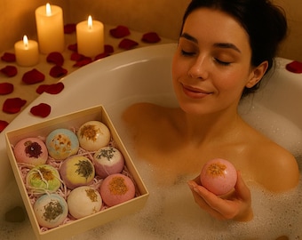 Handgefertigte Badekugel Geschenkset – Getrocknete Blumen, Spa Box