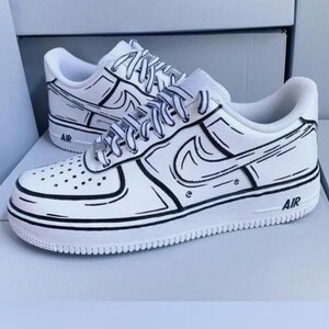 Nike Air Force 1 Custom Cartoon White | Custom Comic-Style Sneakers | Hand-Painted Sneakers | Exclusive 2D Line Art Design