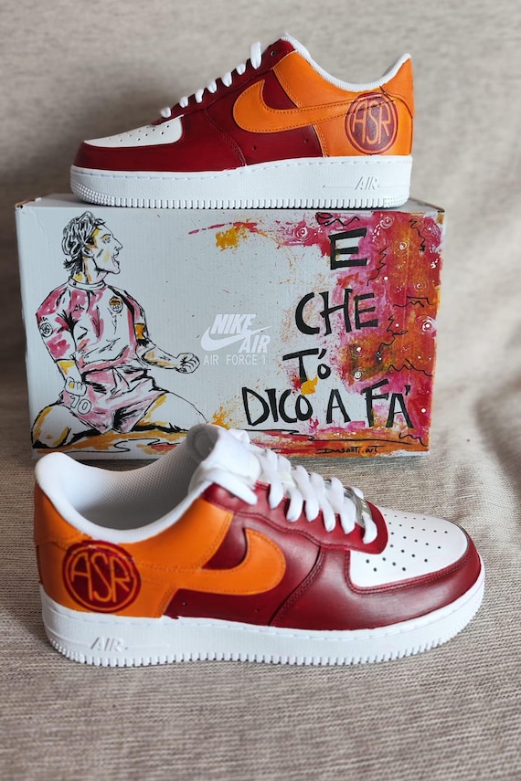 Nike Air Force 1 AS Roma | Custom Red and Orange Sneakers | Italian Soccer  Shoes | Unique Handmade Air Force 1s - Etsy
