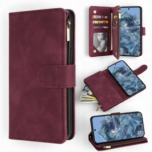 Funda tipo cartera FlexGuard: funda de cuero con tapa magnética, soporte y ranuras para tarjetas para Google Pixel 6 a 8 Pro