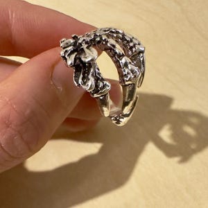 Bold Dragon Claw-ring – verstelbare zilveren statementband, gothic fantasy-sieraden, Fierce Claw Wrap-ring voor mannen en vrouwen