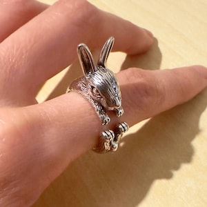 Bunny Rabbit Wrap Ring – Adjustable Animal Ring, Easter Jewelry Gift, Silver Rabbit Ring for Women & Teens, Animal Lover Jewelry