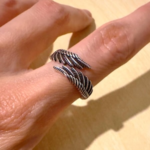 Feather Wing Ring – Adjustable Angel Wing Wrap Silver Ring, Boho Spiritual Jewelry, Guardian Angel Gift for Women & Men