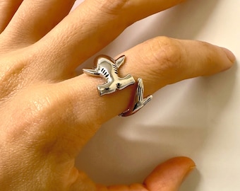 Adjustable Silver Shark Wrap Ring: Ocean Animal Jewelry
