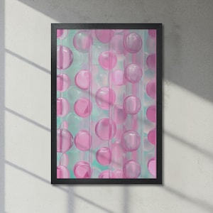 Arte de burbujas rosa - Póster abstracto enmarcado - Impresión geométrica enrollable, póster minimalista - Decoración elegante para el hogar - Idea de regalo, Envío rápido
