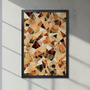Póster abstracto enmarcado - Diseño geométrico - Mosaico enrollable en tonos beige, dorado y marrón - Decoración moderna para dormitorio, envío rápido
