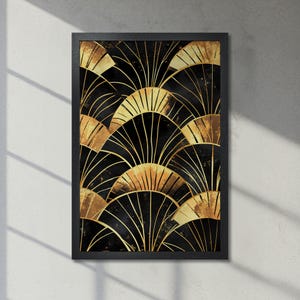 Arte geométrico de lujo en negro y dorado: póster abstracto enmarcado, decoración con patrones sofisticados para el dormitorio, idea de regalo para ella, envío rápido