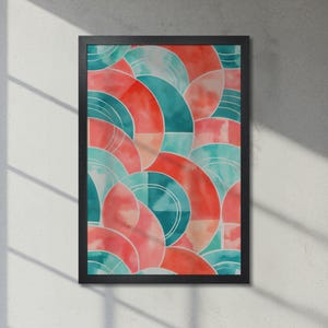 Arte con vibrantes estampados en rojo y azul: póster abstracto enmarcado, impresión contemporánea, decoración geométrica de pared para oficina, regalo para ella, envío rápido.