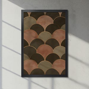 Arte verde y marrón con estampado dorado - Póster abstracto enmarcado - Estilo geométrico con cálidos tonos tierra, decoración para la entrada, envío rápido