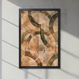 Póster abstracto enmarcado - Arte con estampado beige y verde, impresión geométrica minimalista, decoración contemporánea para la entrada - Idea de regalo, envío rápido