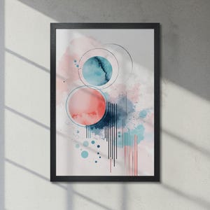 Arte minimalista en rosa pastel y azul: póster abstracto enmarcado, impresión de círculos y rayas, decoración geométrica de pared para sala de estar, envío rápido.