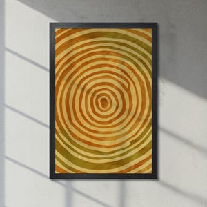 Arte de círculos geométricos vibrantes - Póster abstracto enmarcado, decoración de anillos naranja, amarillo y verde para la entrada - Regalo para un amigo, envío rápido