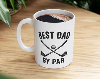 Taza de golf "Best Dad" de Par: divertida taza de café de golf para papá, taza de café de cerámica de 325 ml para papá golfista, regalo para el Día del Padre o cumpleaños.
