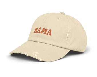 MAMA Distressed Dad Hat -Vintage 70s Style Printed Hat for Moms, Cute Retro Mom Hat, Mothers Day Gift, Fun Printed Mama Baseball Hat