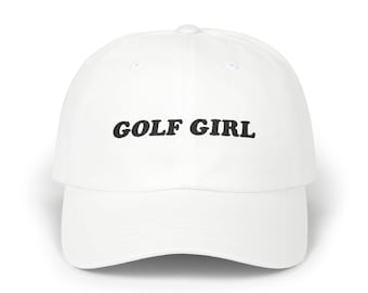 Golf Girl Hat Black Lettering -Trendy Womens Yupoong Dad Hat for Golfers, Fun Adjustable Baseball Cap Gift for Female Golf Lovers, Golf Hat