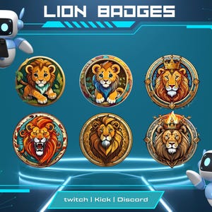 Odznaki Twitch Lion | Odznaki Sub i Bit | Odznaki o tematyce zwierzęcej | Idealne dla streamerów | Role Discord | Natychmiastowe pobranie.