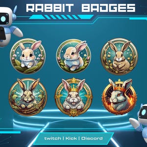 Rabbit Badges For Twitch, YouTube, Kick & Discord | Bit Badges | Sub Badges | Bunny Badges | Animal Theme Badges.