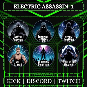 Electric Assassin Sub Badges For Twitch | Twitch Sub & Bit Badges | Kawaii Sub Badges | Loyalty Badges | Discord Badges.