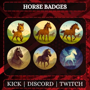 Horse Sub Badges | Streaming Badges | Twitch Sub/Bit Badges | Animal Badges | Instant Download & Ready To Use!