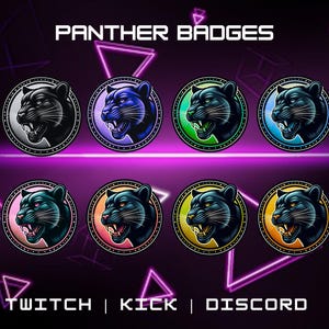 8 odznak subskrybentów Pantery | Odznaki z motywami zwierzęcymi | Grafiki streamerów na Twitchu | Natychmiastowe pobieranie | Odznaki subskrybentów/bitów.