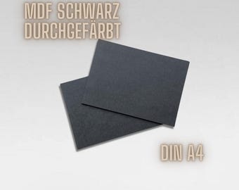 Tablero MDF, negro, macizo, 297 x 210 mm, láser, piezas en bruto, madera, DIN A4, 3 mm, manualidades, bricolaje, madera para láser, madera para grabado láser, juego, MDF