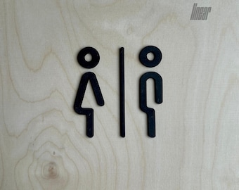 Letrero de baño de madera WC damas y caballeros - Letrero de puerta de baño 3D Idea de regalo minimalista moderna Decoración de pared Letrero de WC para pegar