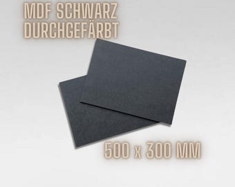 Tablero MDF, negro, macizo, 500 x 300 mm, láser, piezas en bruto, madera, DIN A3, 3 mm, manualidades, bricolaje, madera para láser, madera para grabado láser, juego, MDF