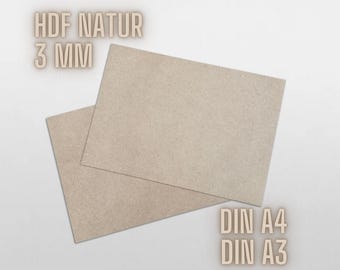 Tablero HDF natural de 3 mm, DIN A4/A3, cortado a medida para corte láser, grabado, manualidades y bricolaje | Madera artesanal para láser y decoración
